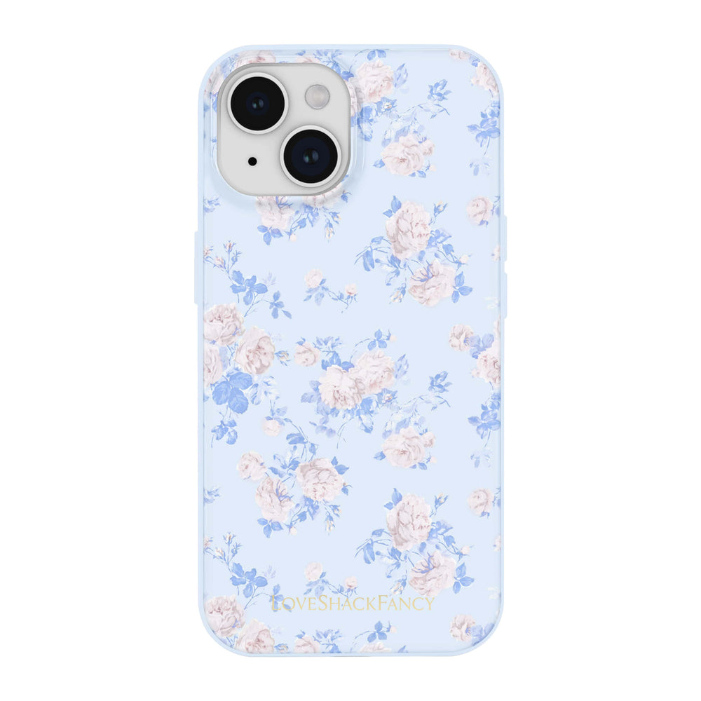 Floral patterned phone case on a light blue background