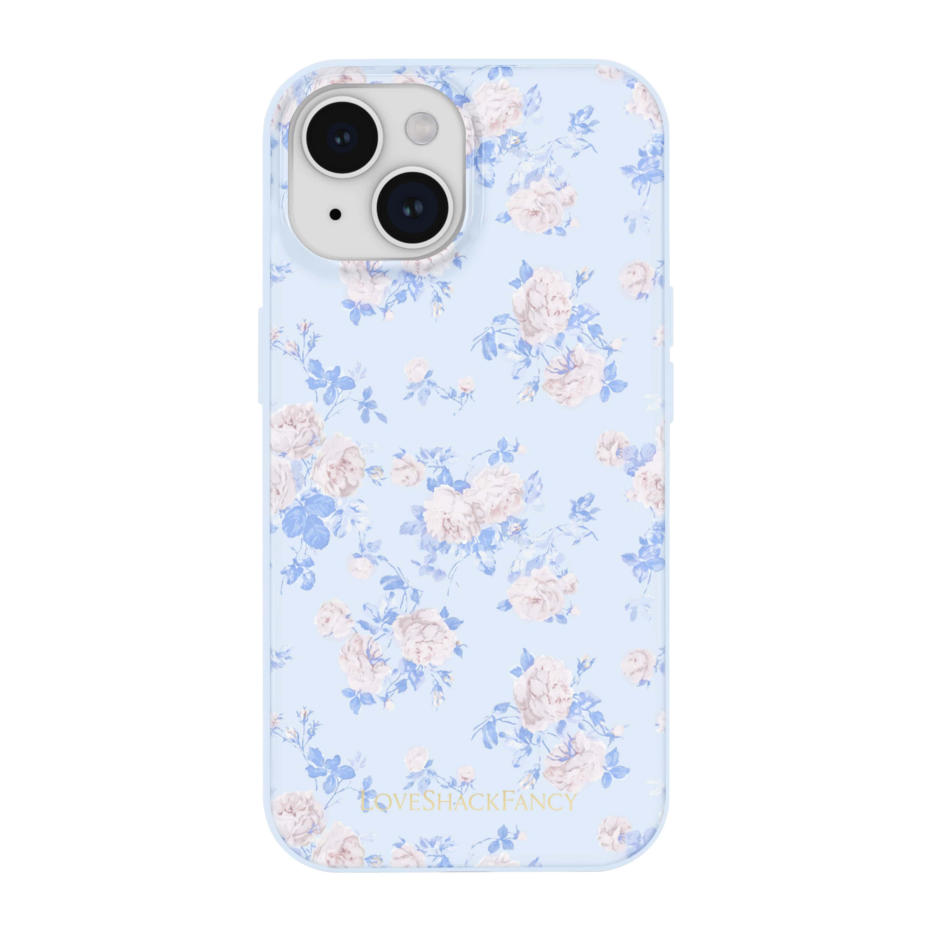 Floral patterned phone case on a light blue background