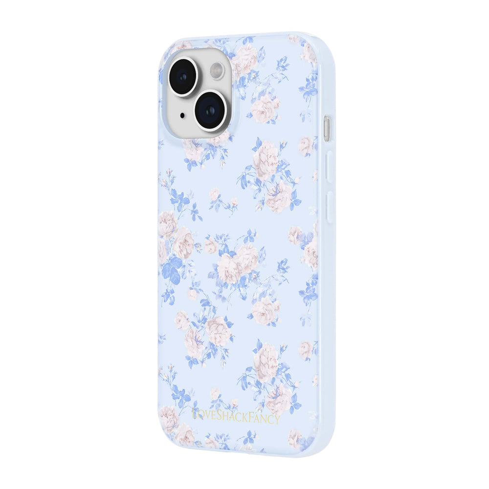 Floral patterned phone case on a light blue background