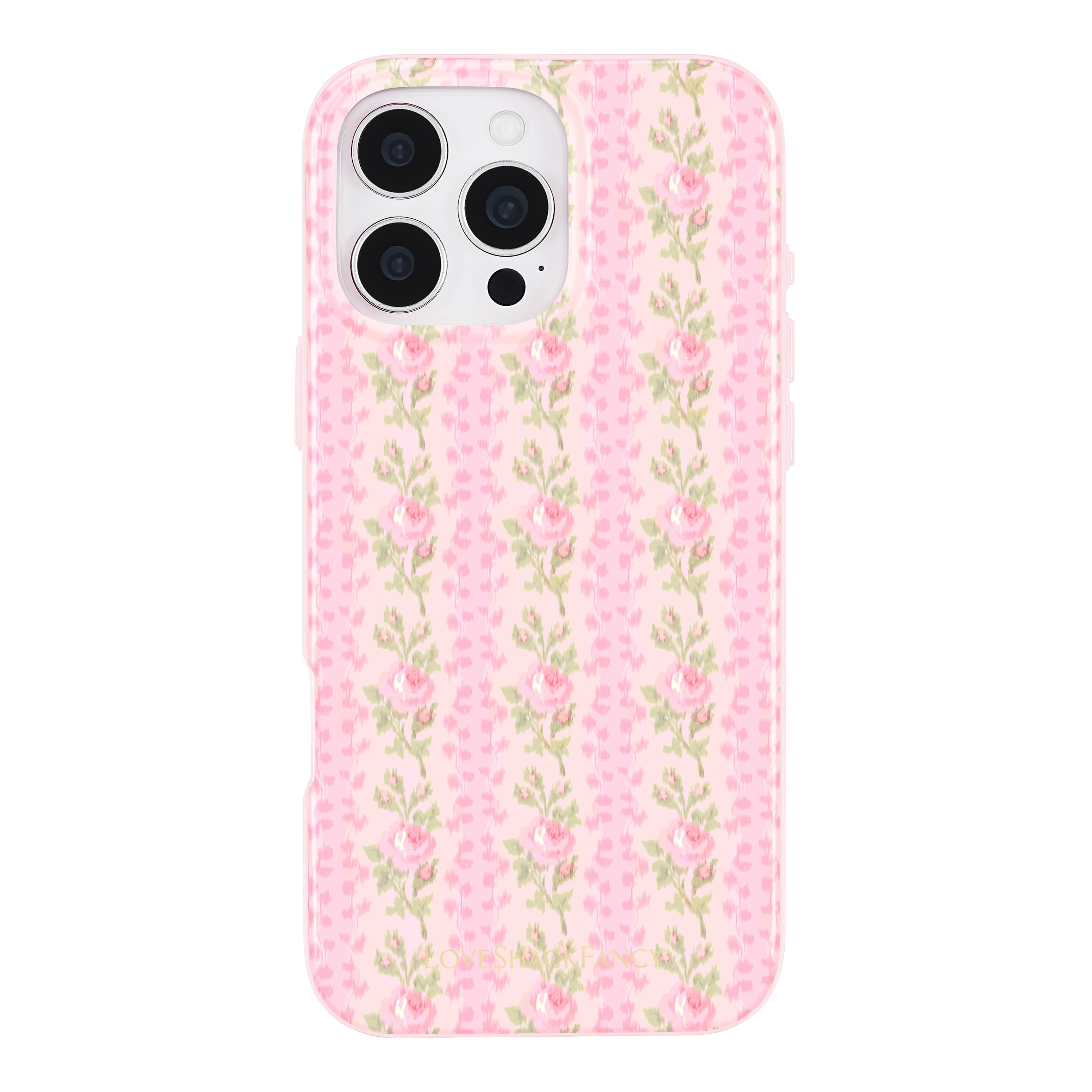Floral Phone case with pink vertical stripes on a light gray background