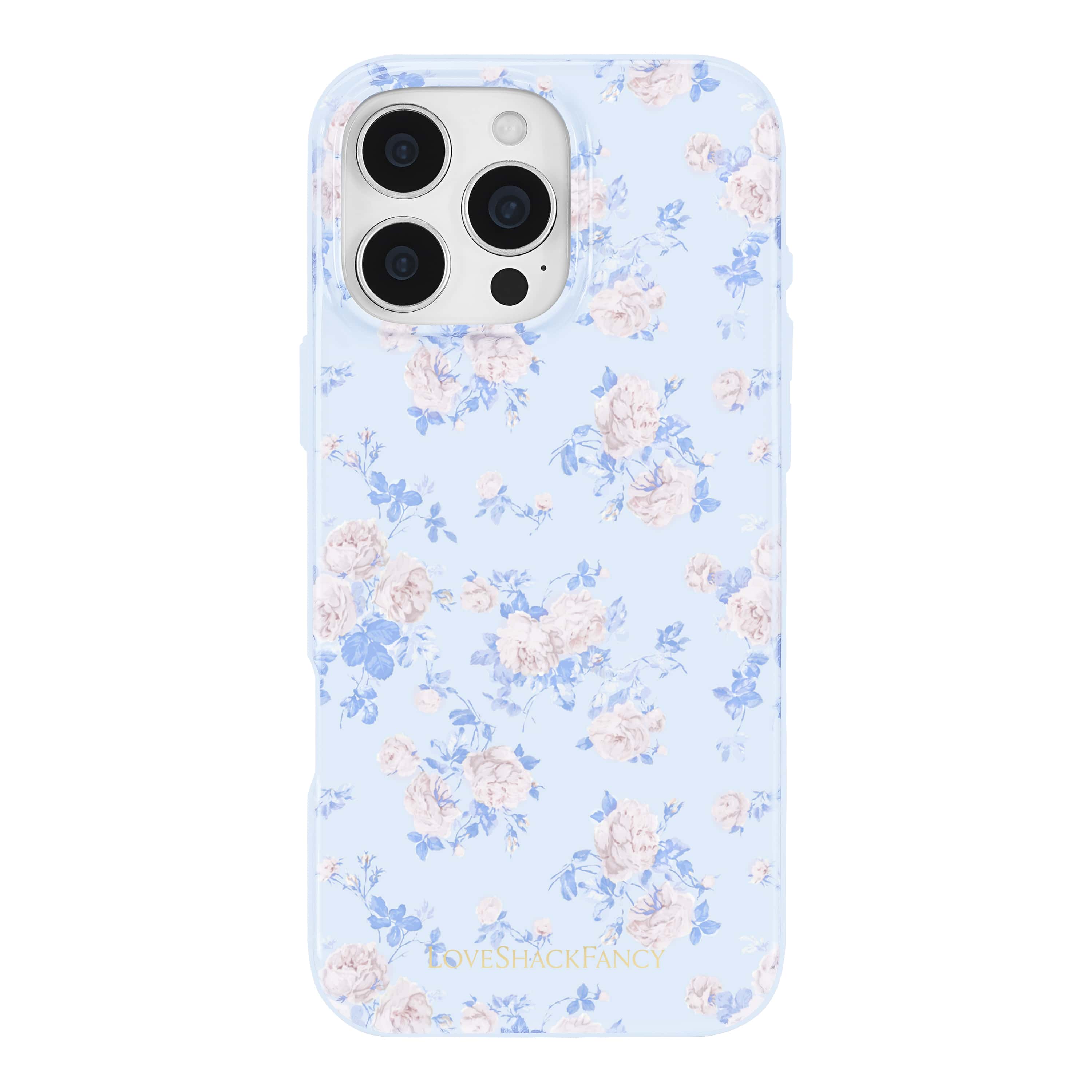 Floral patterned phone case on a light blue background