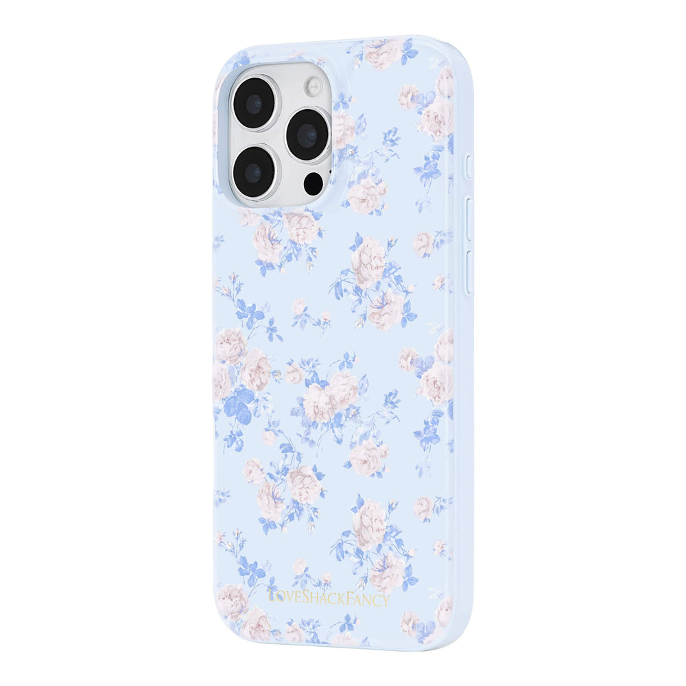 Floral patterned phone case on a light blue background