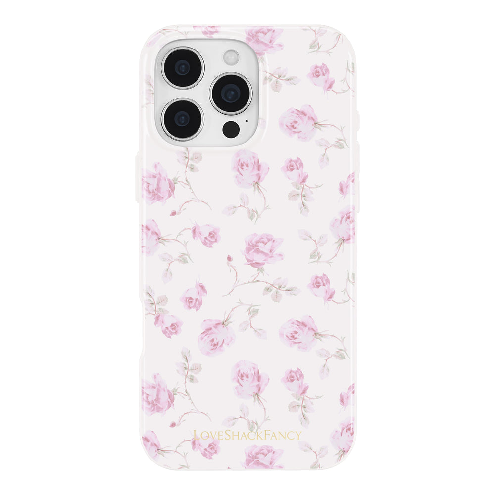 Floral phone case with pink flowers on a white background 