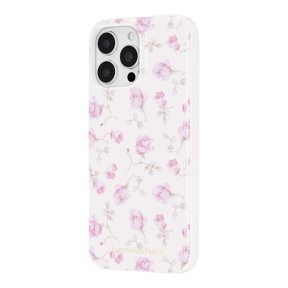 Floral phone case with pink flowers on a white background 