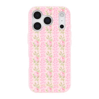 Phone case with pink floral pattern on a white background