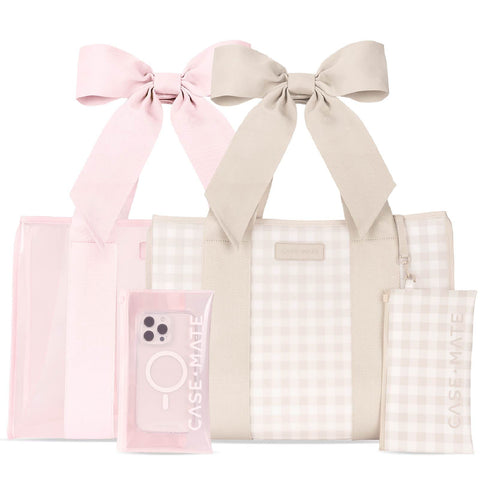 The Tote Duo - Latte Gingham Bow & Ballet Pink Bow