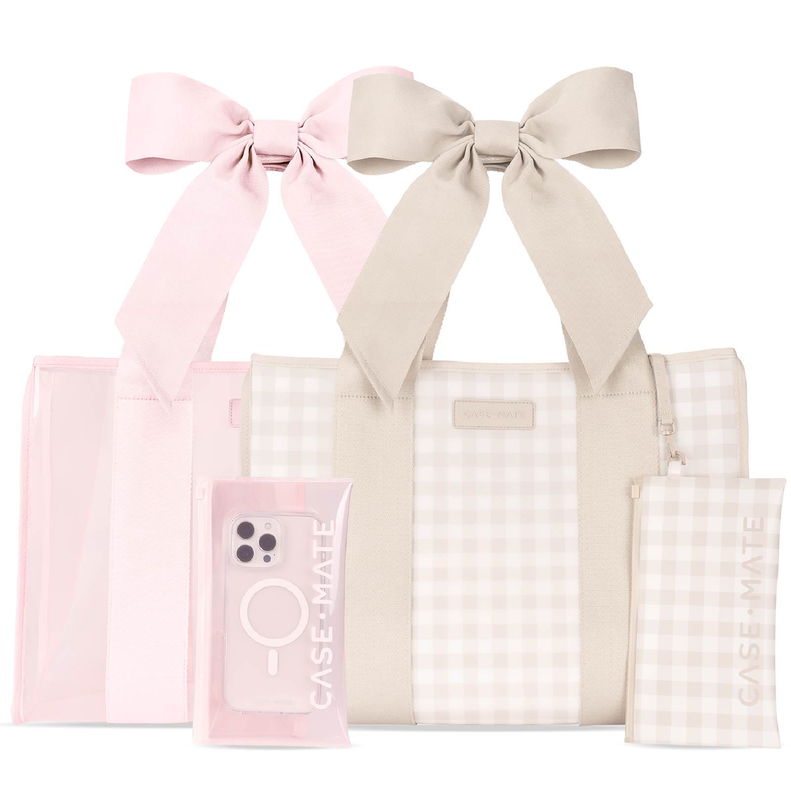 The Tote Duo - Latte Gingham Bow & Ballet Pink Bow