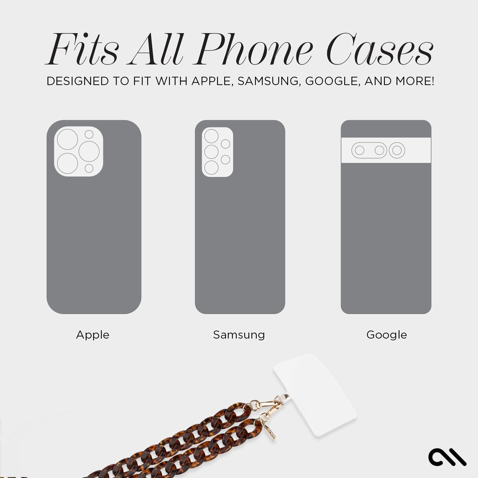 FITS ALL PHONE CASES. DESIGNED TO FIT WITH APPLE, SAMSUNG, GOOGLE AND MORE!