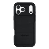 Black Pelican rugged phone case with a built-in card slot and textured grip, shown on a white background.
#color_voyager black