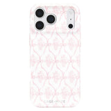 A white phone case with a light pink bow and floral trellis pattern, shown on a white background. The brand name 'CASE-MATE' is printed in silver at the bottom.
#color_ballet pink bow