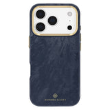 A navy blue marble-textured phone case with gold accents, including a gold camera bumper and gold branding at the bottom, shown on a white background.
#color_navy pearl