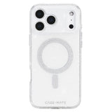 A clear, glittery phone case with a silver MagSafe ring, shown on a white phone against a solid white background. The brand name 'CASE-MATE' is printed at the bottom.
#color_sheer twinkle silver