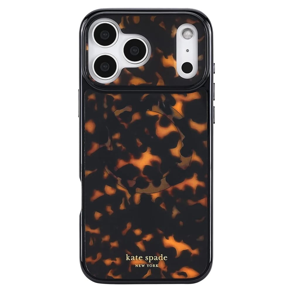 Kate Spade New York phone case featuring a black and orange tortoiseshell pattern, shown on a white background.
#color_tortoise
