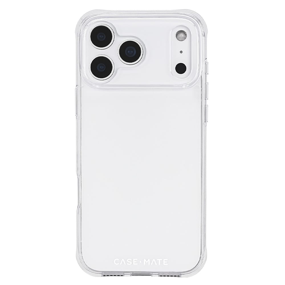 A clear, transparent protective phone case for an iPhone, shown from the back on a solid white background. The brand name 'CASE-MATE' is subtly printed in gray near the bottom.


#color_tough clear