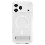 Clear MagSafe-compatible phone case with a built-in metal kickstand, shown on a white phone against a plain white background.
#color_tough plus clear