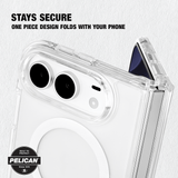 Stays secure, only piece design folds with your phone 
#color_ranger clear