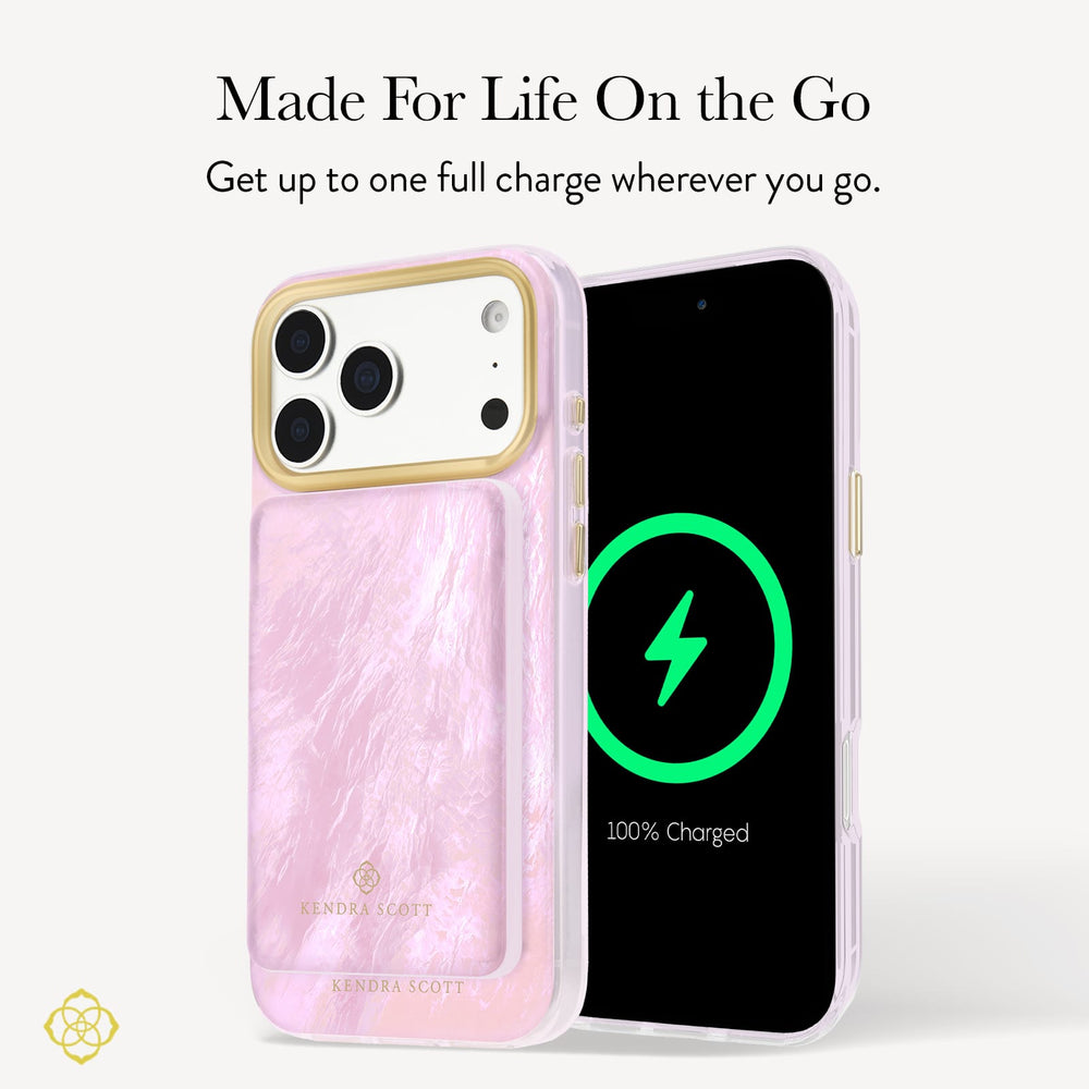 Product highlight calling out this portable charger gets up to one full charge on the go. 
#color_pink pearl