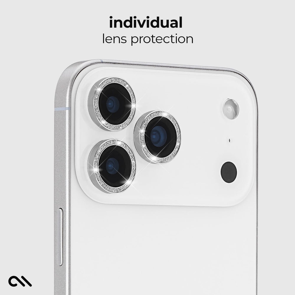 A close-up of a white smartphone showing the back camera area with three lens protectors installed, plus the text 'individual lens protection' above. The product appears to be lens protectors rather than the phone itself.

#color_twinkle
