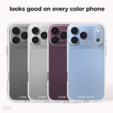 Four transparent phone cases shown from the back in gray, silver, plum, and light blue, with the text 'looks good on every color phone' above them. CASE and CASE-MATE branding are visible near the bottom of the cases.

#color_tough clear