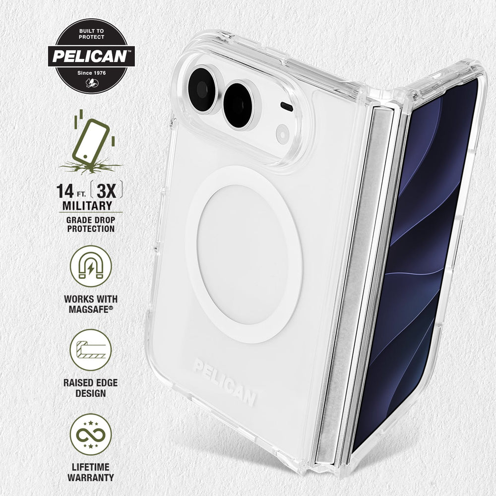 14 foot 3 times military grade drop protection, works with magsafe, raised edge design, lifetime warranty
#color_ranger clear