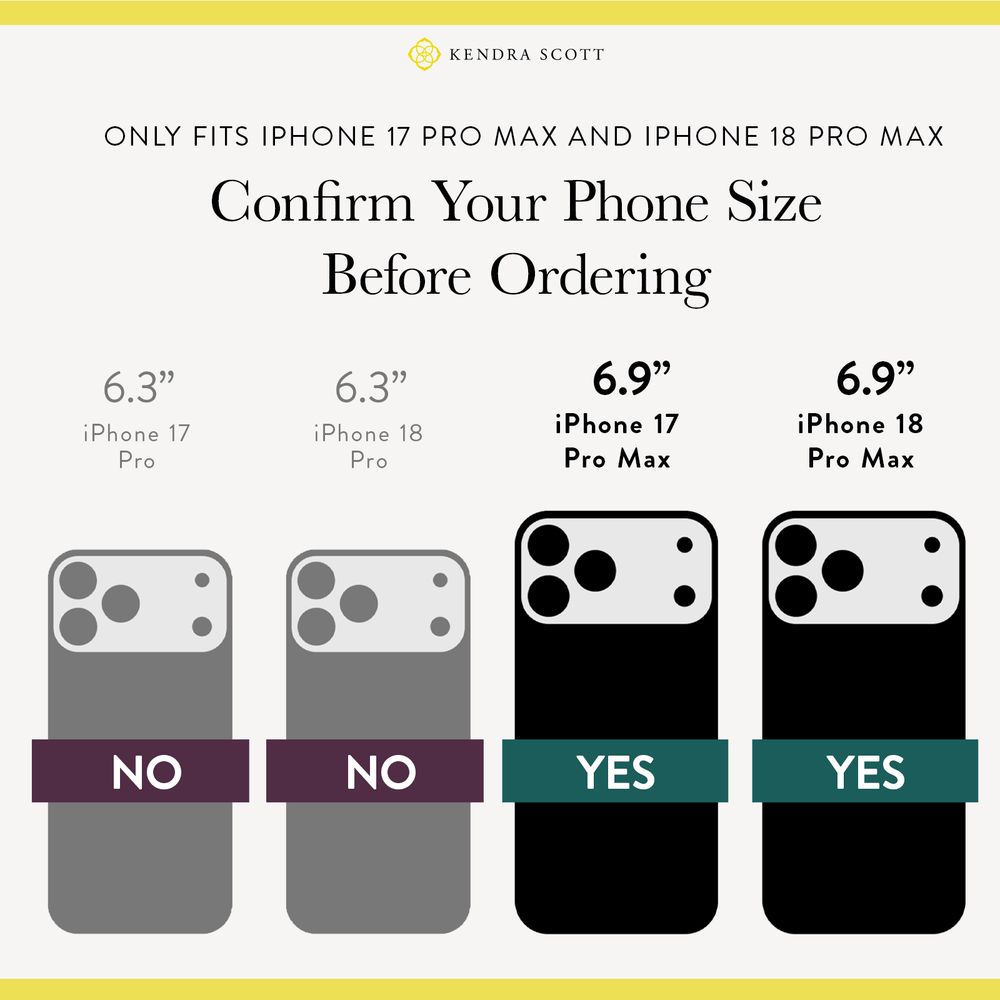 A size guide graphic showing iPhone case fit recommendations. The graphic displays two gray iPhone 17 Pro  and iPhone 18 Pro silhouettes labeled 'NO' and an iPhone 17 Pro Max and iPhone 18 Pro Max silhouettes labeled 'YES' 

#color_blue pearl