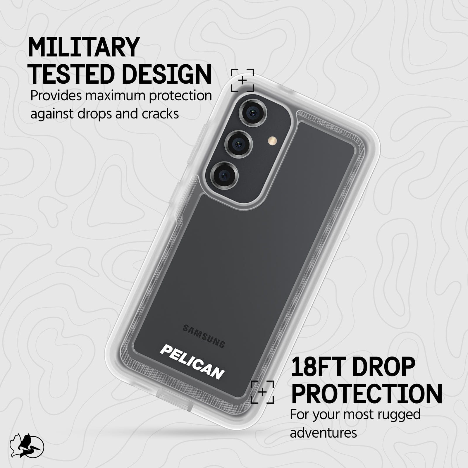 Military Tested Design. Provides maximum protection against drops and cracks. 18ft drop protection. For your most rugged adventures.