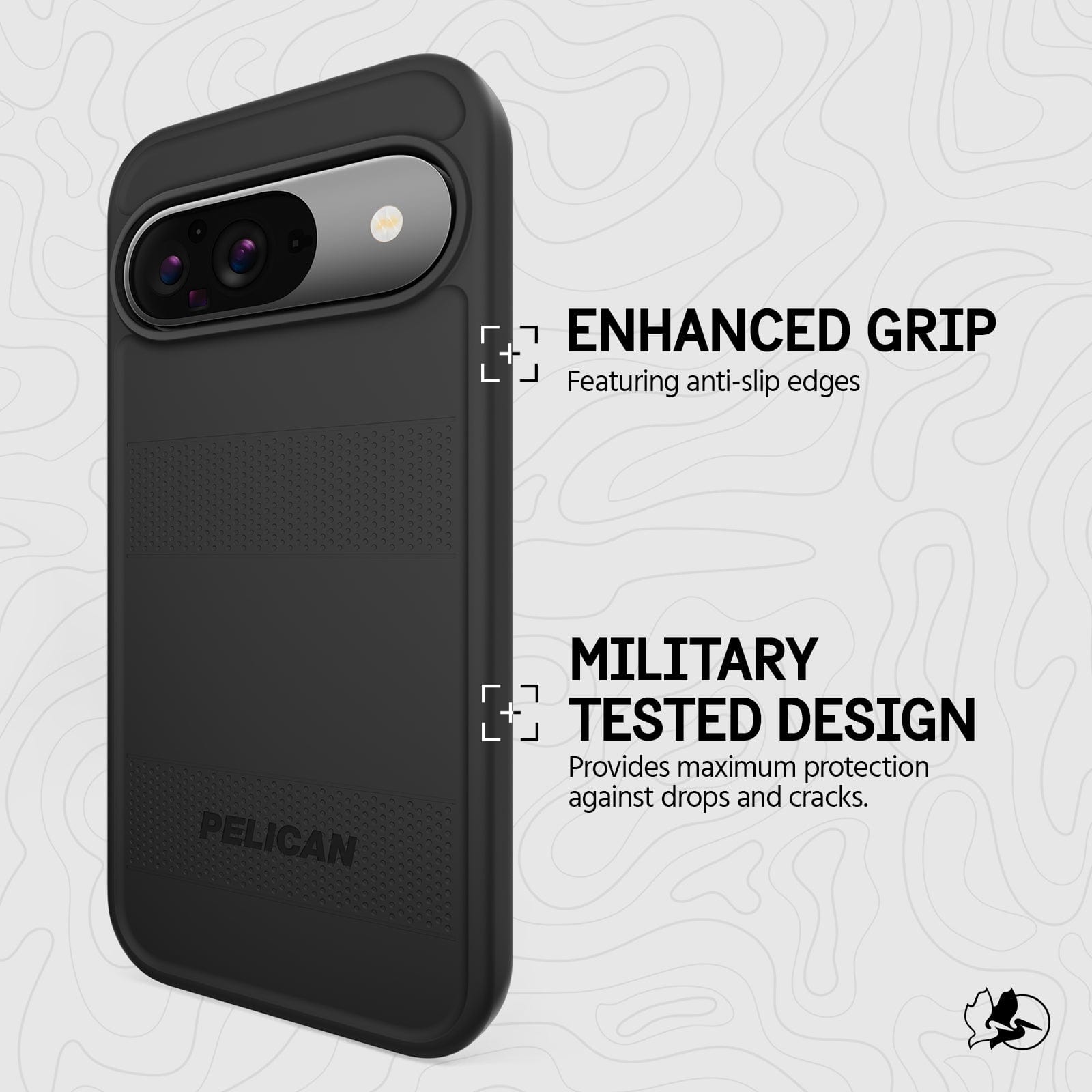 Enhanced grip featuring anti-slip edges. Military Tested design provides maximum protection against drops and cracks