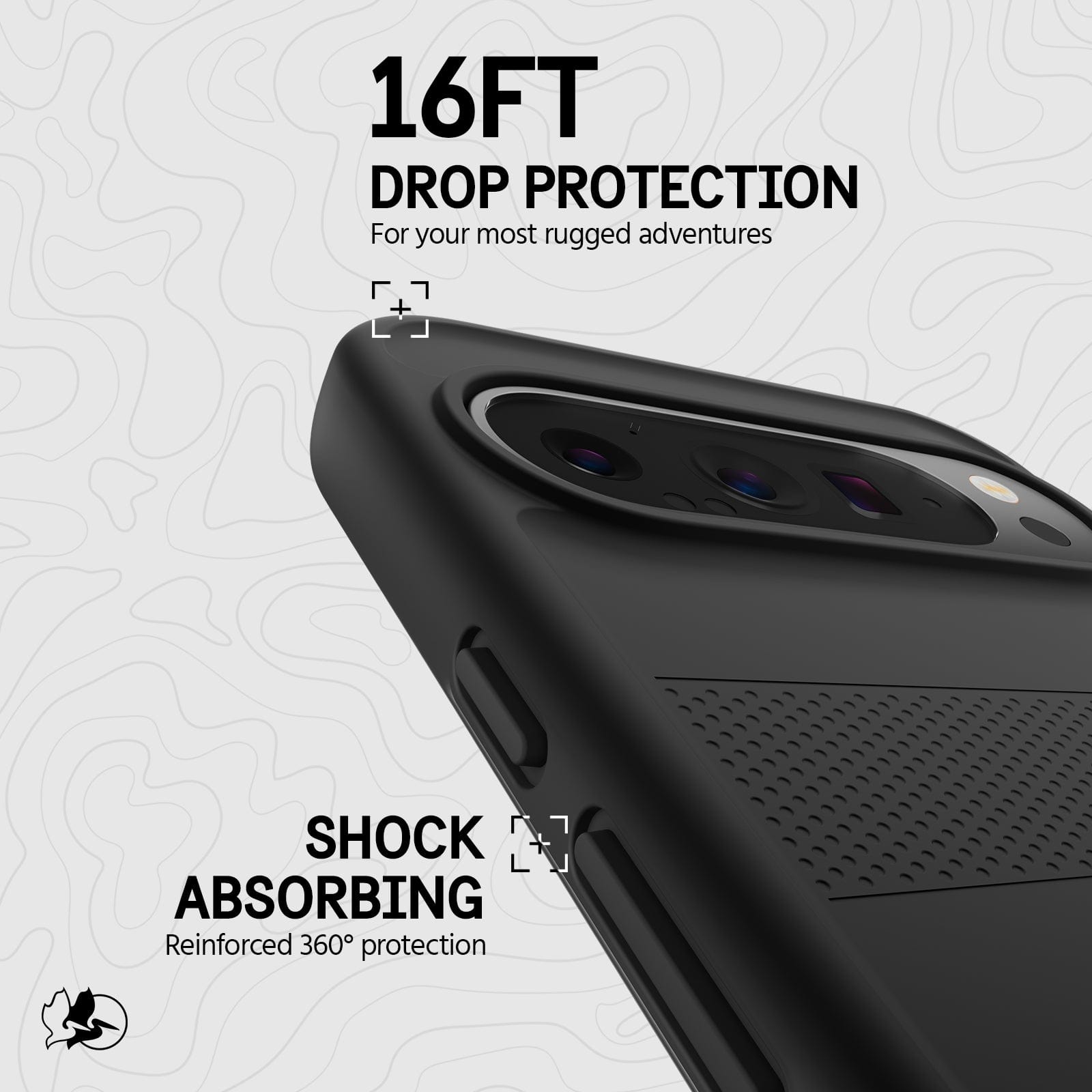 16ft drop protection and shock absorption