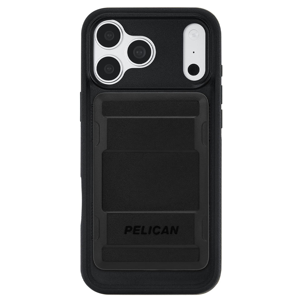Black Pelican rugged phone case with a MagSafe Battery Pack, shown on a white background.
Pelican Protector MagSafe Battery Pack