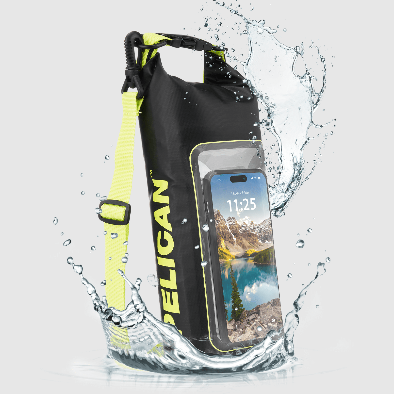 Pelican Marine Waterproof 2L Dry Bag (Black/Hi Vis Yellow) - Phone Pouch