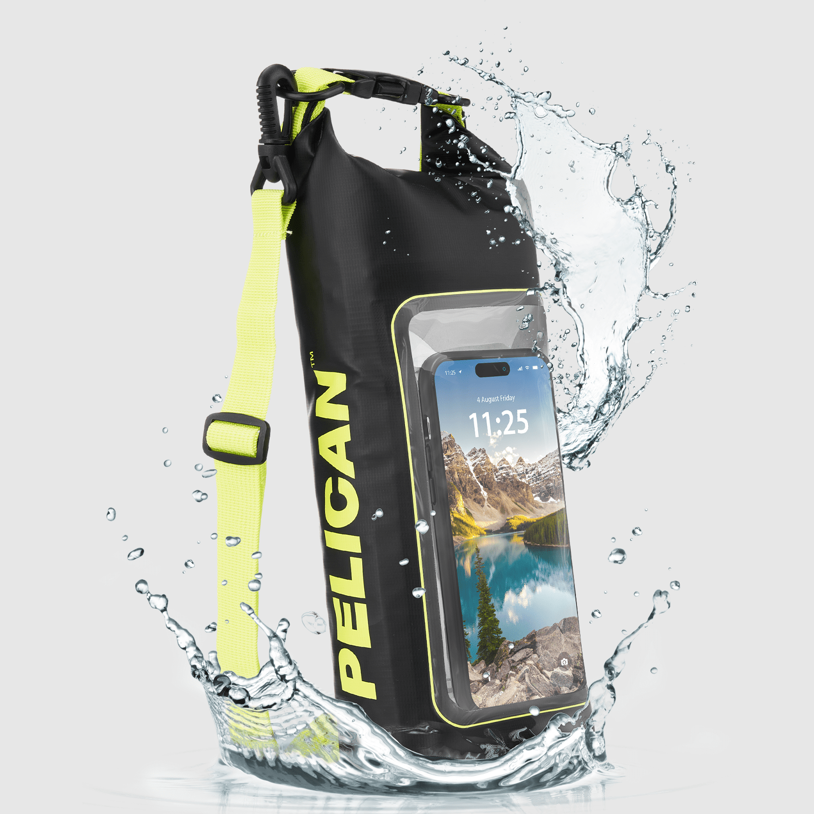 Pelican Marine Waterproof 2L Dry Bag (Black/Hi Vis Yellow) - Phone Pouch