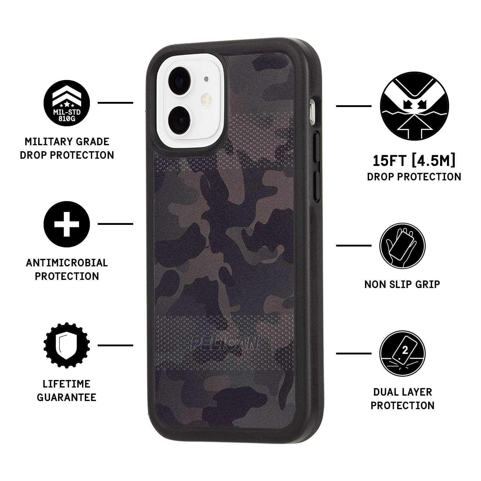 Features military grade drop protection, antimicrobial protection, lifetime guarantee, 15 ft drop protection, non slip grip, dual layer protection. color::Camo Green