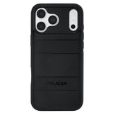 Black Pelican phone case with a textured grip design and a built-in card slot on the back, shown on a white background.

#color_protector black
