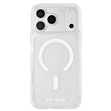 A clear protective phone case with a white MagSafe ring and a white 'PELICAN' logo at the bottom, shown on a white background.

#color_protector clear