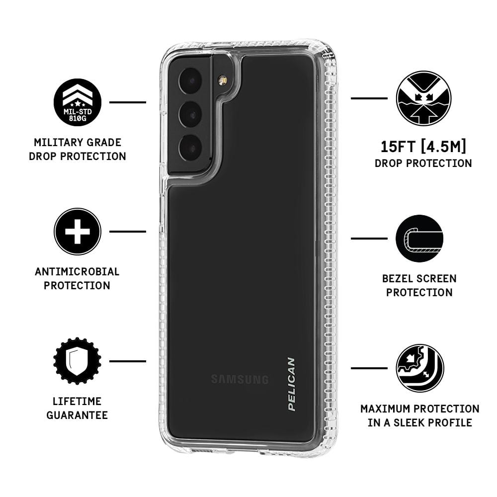 Features Military Grade Drop Protection, Antimicrobial Protection, Lifetime Guarantee, 15 ft Drop Protection, Bezel Screen Protection, Maximum Protection in a Sleek Profile. color::Clear