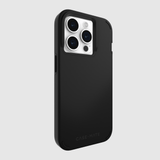 Black protective case for iPhone 15 Pro with dual-tone design and reinforced camera ring.