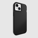 Black protective case for iPhone with dual camera cutout and raised edges around lenses.
