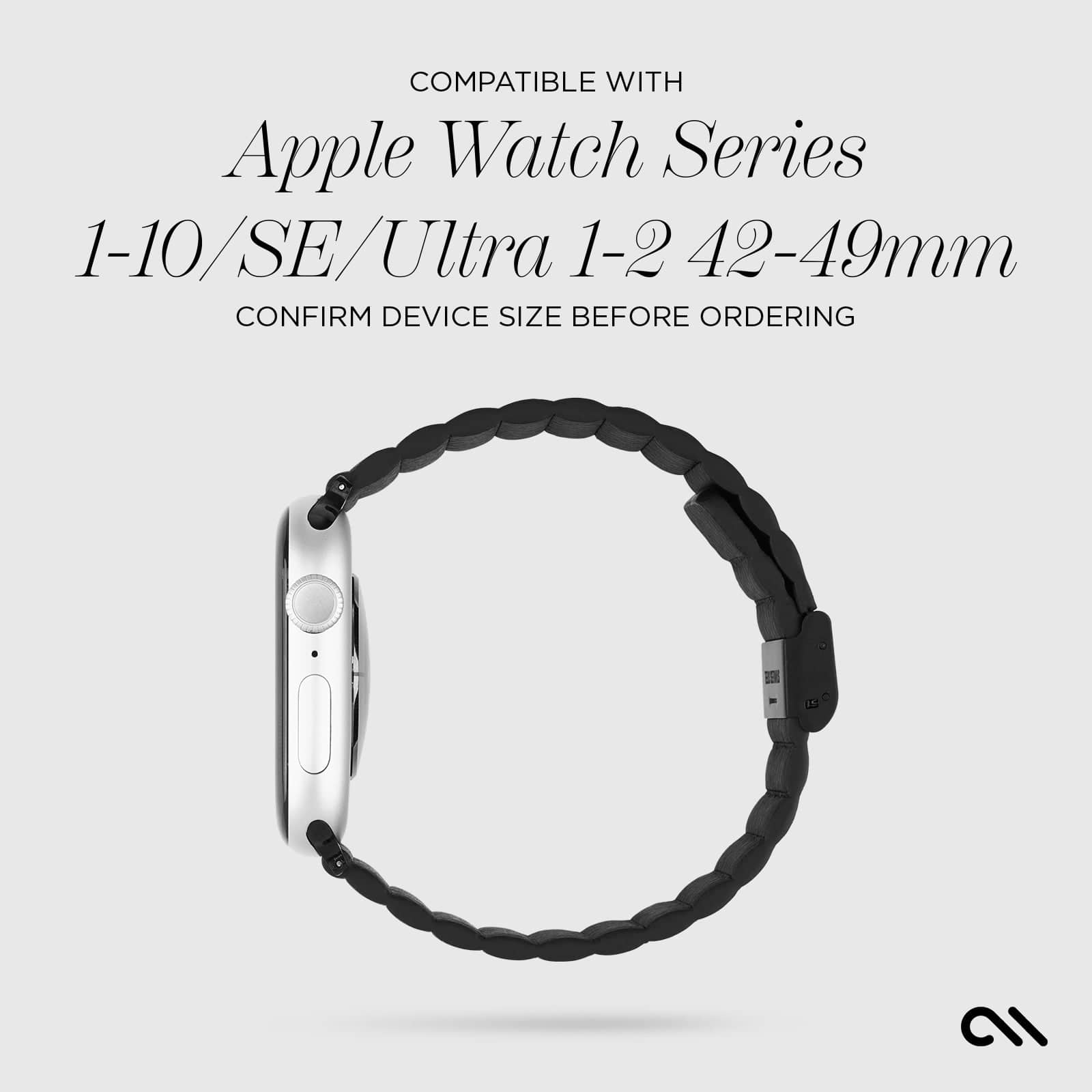 COMPATIBLE WITH APPLE WATCH SERIES 1-10/SE/ULTRA 1-2 42-49MM. CONFIRM DEVICE SIZE BEFORE ORDERING