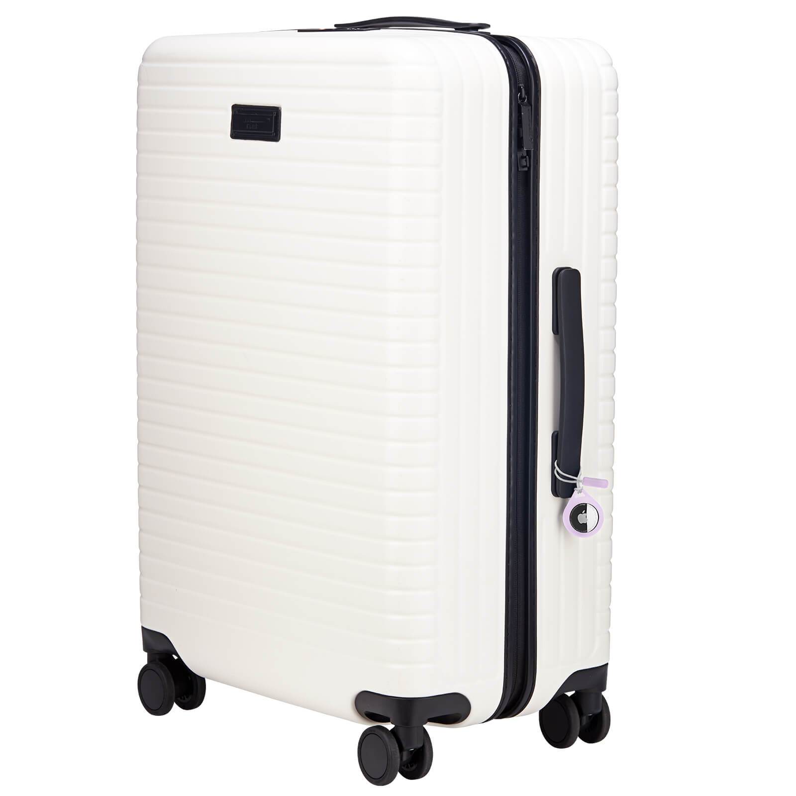 Tough Sport AirTag Case attached to suitcase. color::Blush