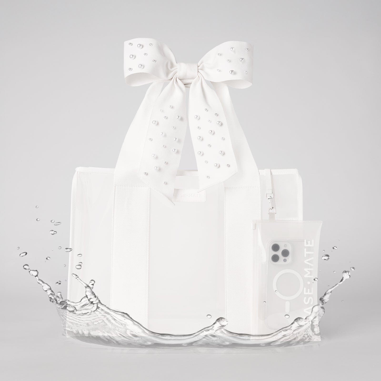 CaseMate Ivory Pearl Bow Beach Tote With Phone Pouch