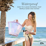 WATERPROOF. EASY TO CLEAN MATERIAL THAT REPELS WATER AND SAND