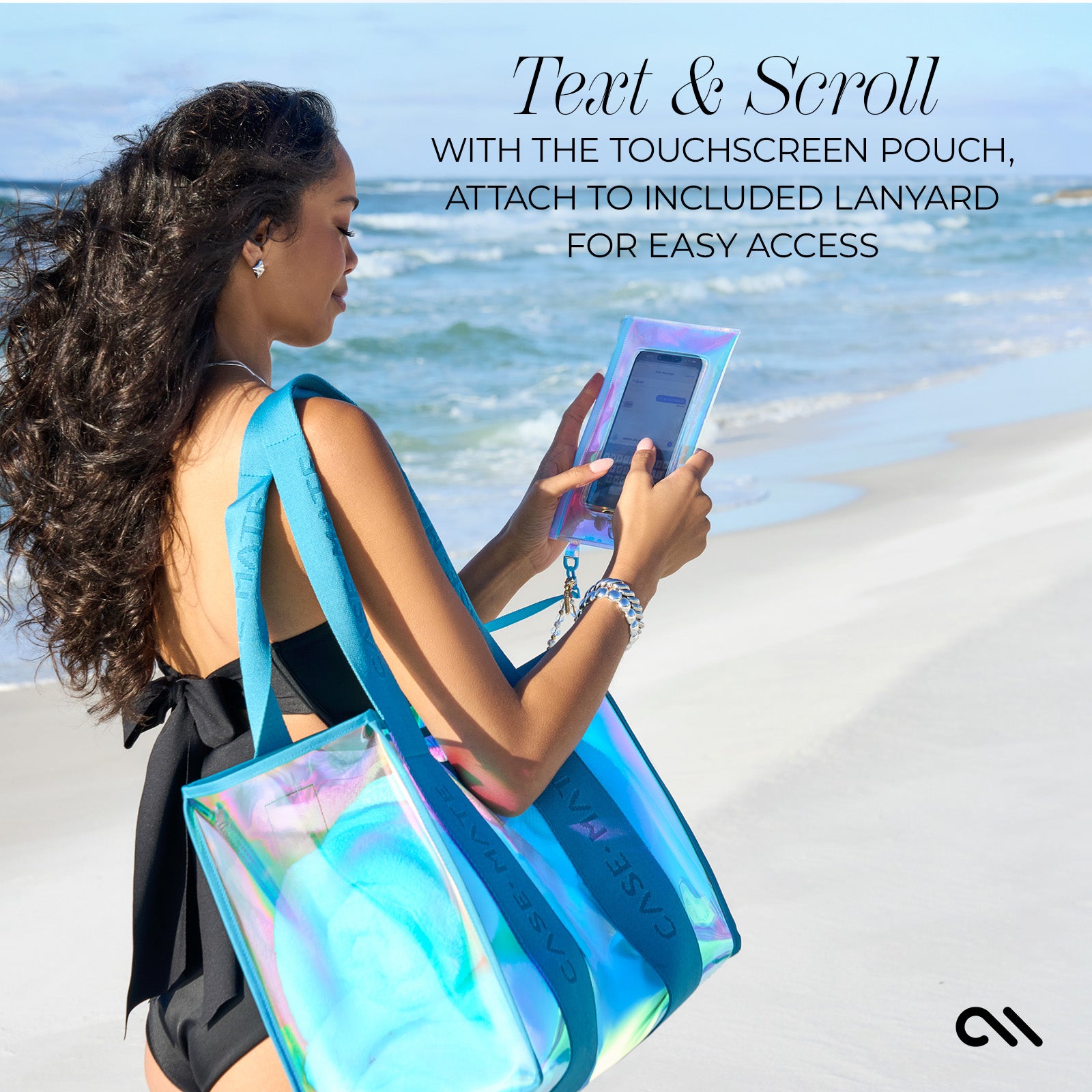 TEXT AND SCROLL WITH THE TOUCHSCREEN POUCH, ATTACH TO INCLUDE LANYARD FOR EASY ACCESS