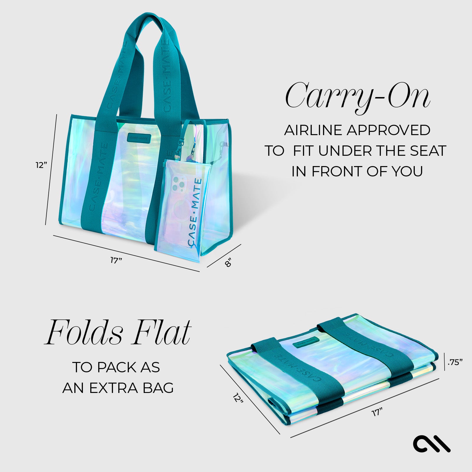 CARRY-ON AIRLINE APPROVED TO FIT UNDER THE SEAT IN FRONT OF YOU. FOLDS FLAT TO PACK AS AN EXTRA BAG