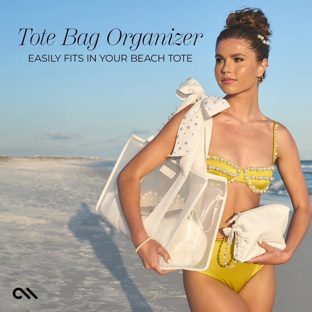 TOTE BAG ORGANIZER EASILY FITS IN YOUR BEACH TOTE #color_ivory pearl bow