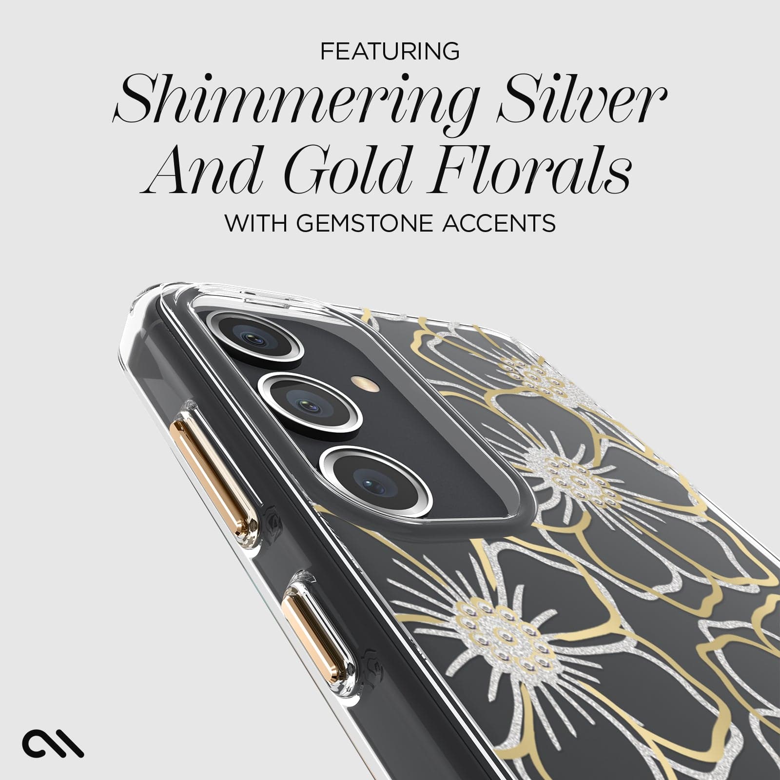 FEATURING SHIMMERING SILVER AND GOLD FLORALS WITH GEMSTONE ACCENTS