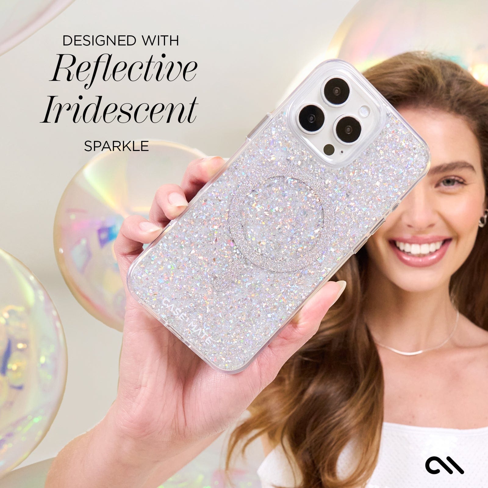 DESIGNED WITH REFLECTIVE IRIDESCENT SPARKLE