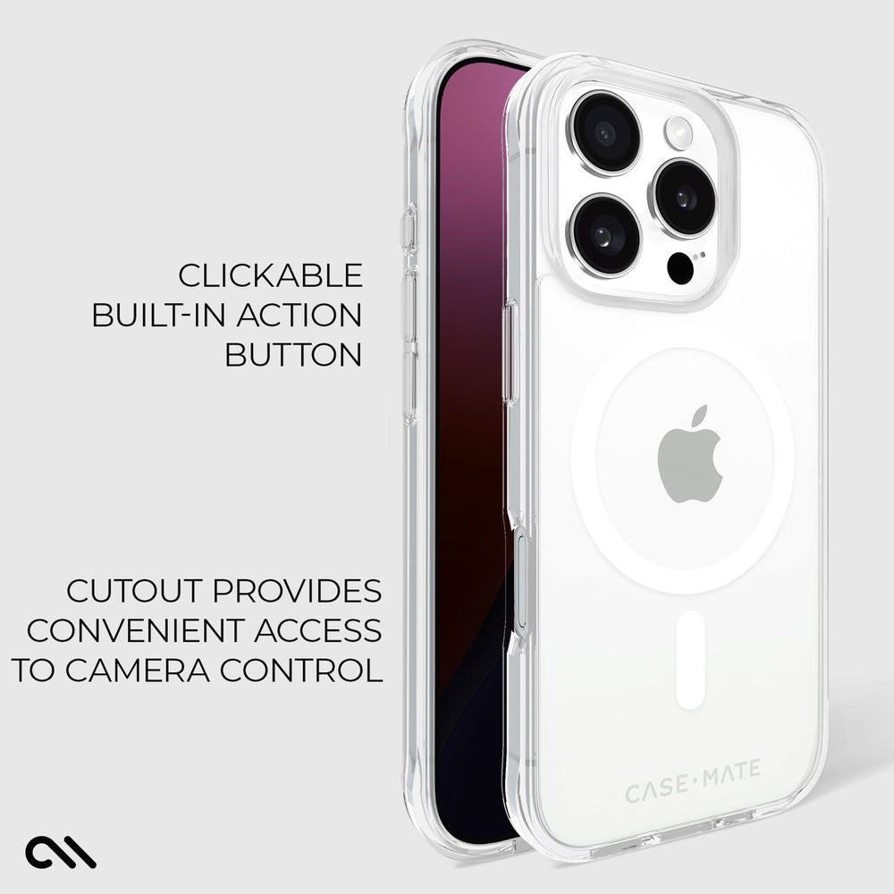 CLICKABLE BUILT IN ACTION BUTTON. CUTOUT PROVIDES CONVENIENT ACCESS TO CAMERA CONTROL