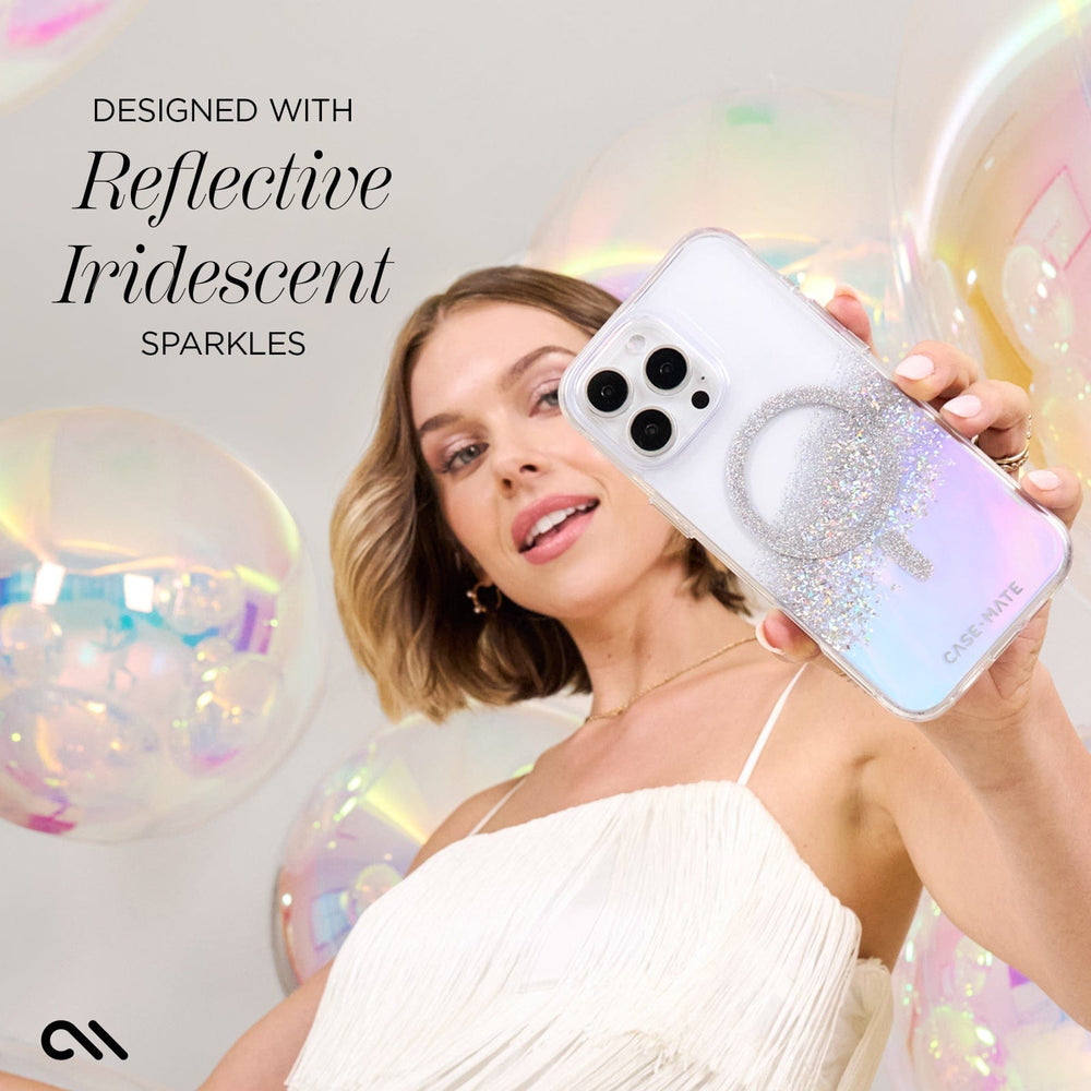DESIGNED WITH REFLECTIVE IRIDESCENT SPARKLES