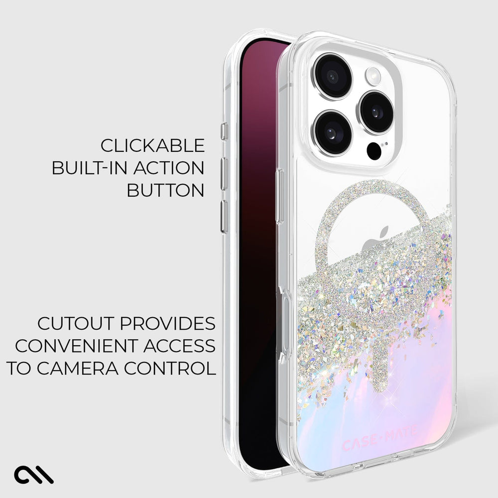 CLICKABLE BUILT IN ACTION BUTTON. CUTOUT PROVIDES CONVENIENT ACCESS TO CAMERA CONTROL