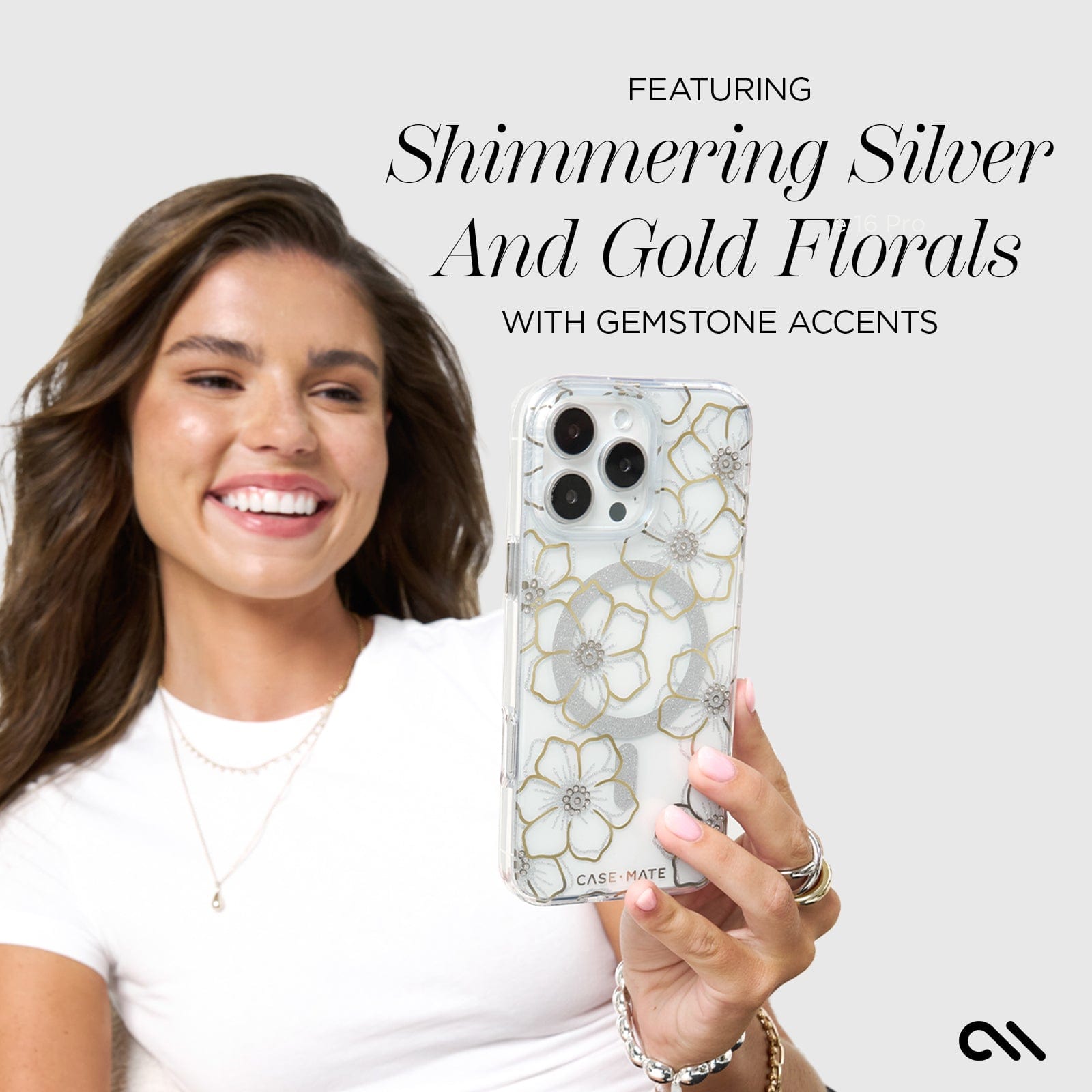 FEATURING SHIMMERING SILVER AND GOLD FLORALS WITH GEMSTONE ACCENTS